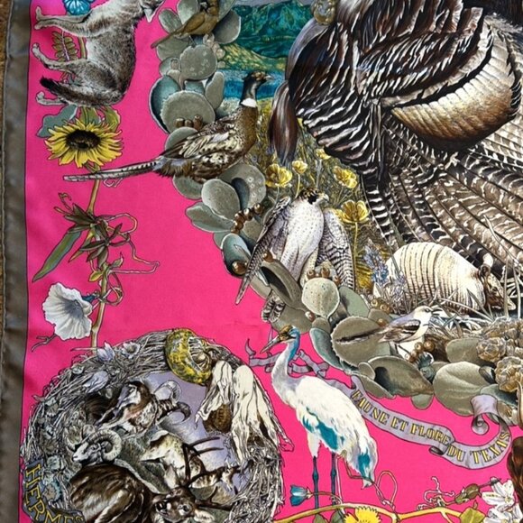 Vintage Hermes Faune Et Flore Du Texas Wildlife Silk Scarf by Kermit Oliver 90c - Picture 2 of 16